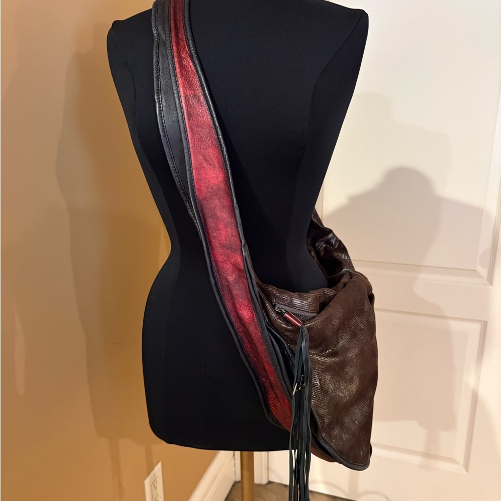 Donald J. Pliner Red and Brown Metallic Crossbody Bag